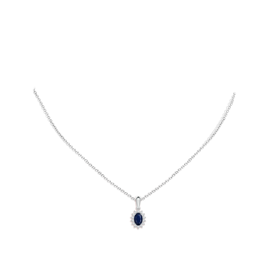 6x4mm A Oval Sapphire Pendant with Floral Diamond Halo in P950 Platinum pen
