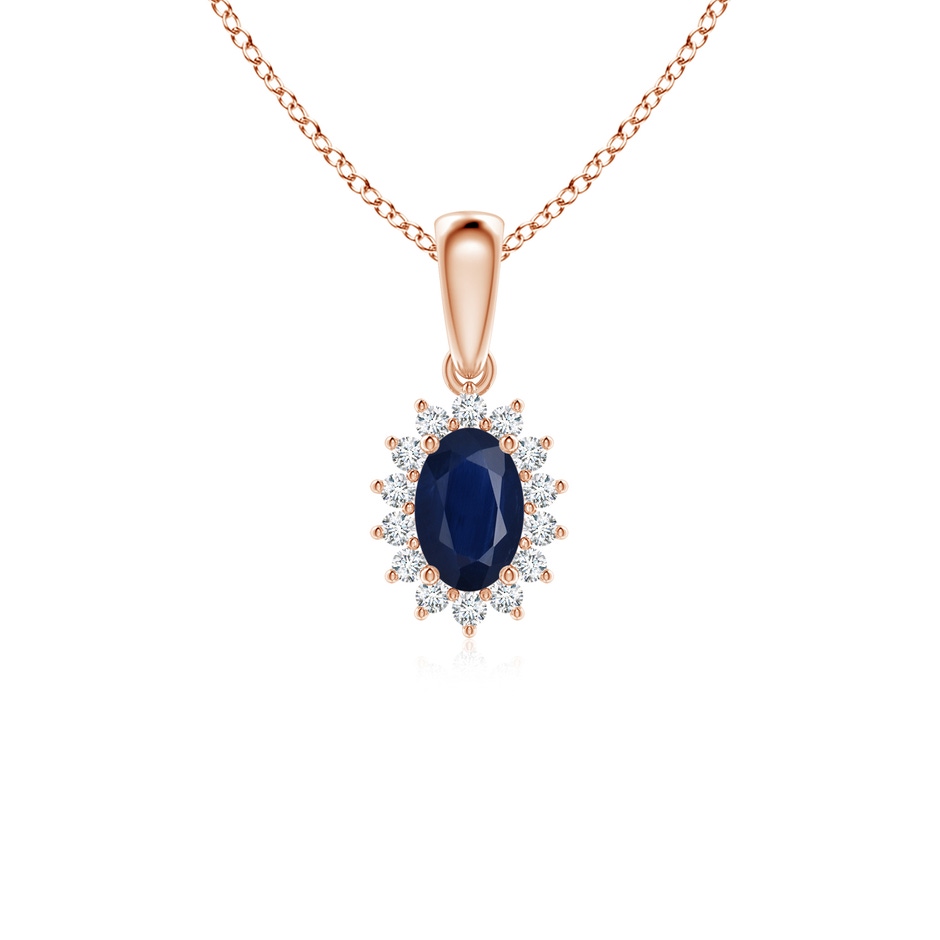 6x4mm A Oval Sapphire Pendant with Floral Diamond Halo in Rose Gold 