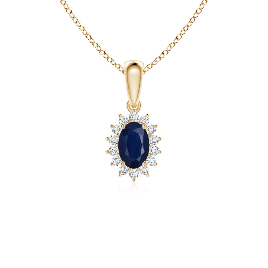 6x4mm A Oval Sapphire Pendant with Floral Diamond Halo in Yellow Gold 