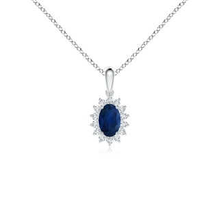 6x4mm AA Oval Sapphire Pendant with Floral Diamond Halo in P950 Platinum