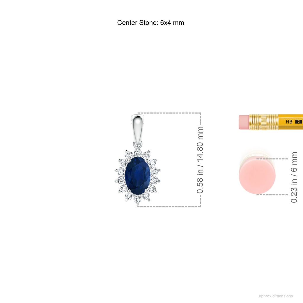 6x4mm AA Oval Sapphire Pendant with Floral Diamond Halo in P950 Platinum ruler