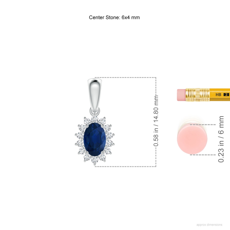 6x4mm AA Oval Sapphire Pendant with Floral Diamond Halo in P950 Platinum ruler