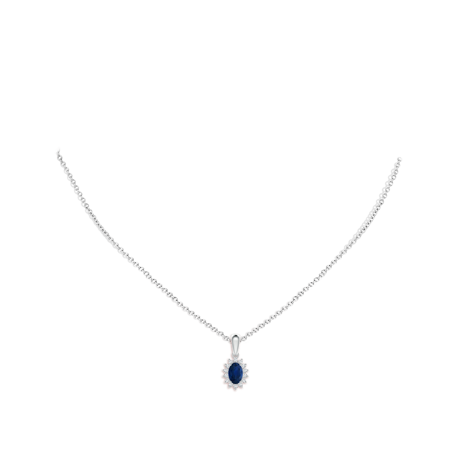 6x4mm AA Oval Sapphire Pendant with Floral Diamond Halo in P950 Platinum pen