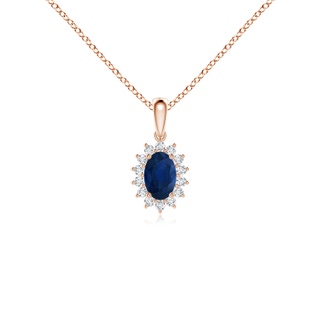 6x4mm AA Oval Sapphire Pendant with Floral Diamond Halo in Rose Gold