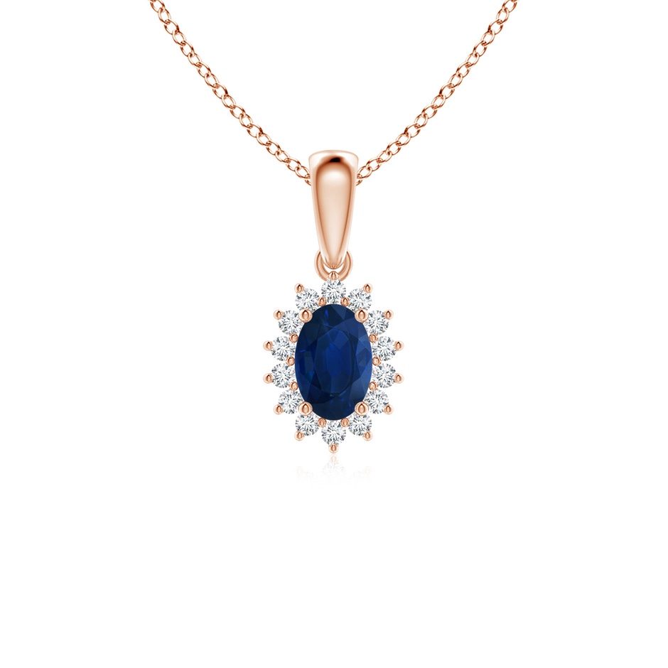 6x4mm AA Oval Sapphire Pendant with Floral Diamond Halo in Rose Gold 