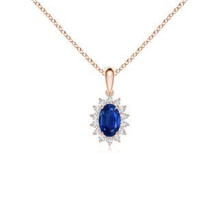 6x4mm AAA Oval Sapphire Pendant with Floral Diamond Halo in 10K Rose Gold