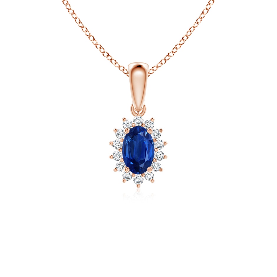 6x4mm AAA Oval Sapphire Pendant with Floral Diamond Halo in 9K Rose Gold 