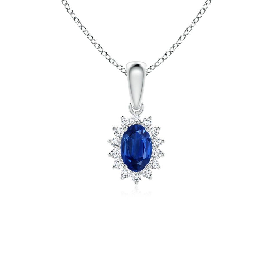 6x4mm AAA Oval Sapphire Pendant with Floral Diamond Halo in P950 Platinum 