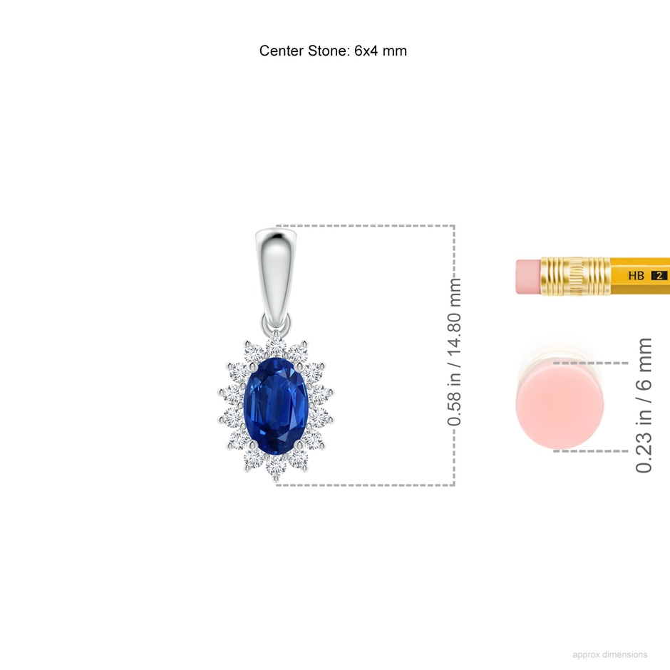 6x4mm AAA Oval Sapphire Pendant with Floral Diamond Halo in P950 Platinum ruler