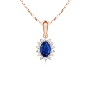 6x4mm AAA Oval Sapphire Pendant with Floral Diamond Halo in Rose Gold