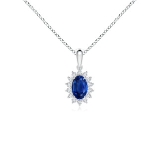 6x4mm AAA Oval Sapphire Pendant with Floral Diamond Halo in White Gold