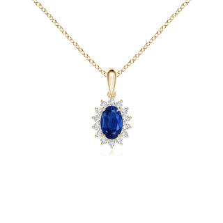 6x4mm AAA Oval Sapphire Pendant with Floral Diamond Halo in Yellow Gold