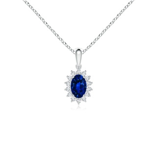 6x4mm AAAA Oval Sapphire Pendant with Floral Diamond Halo in P950 Platinum