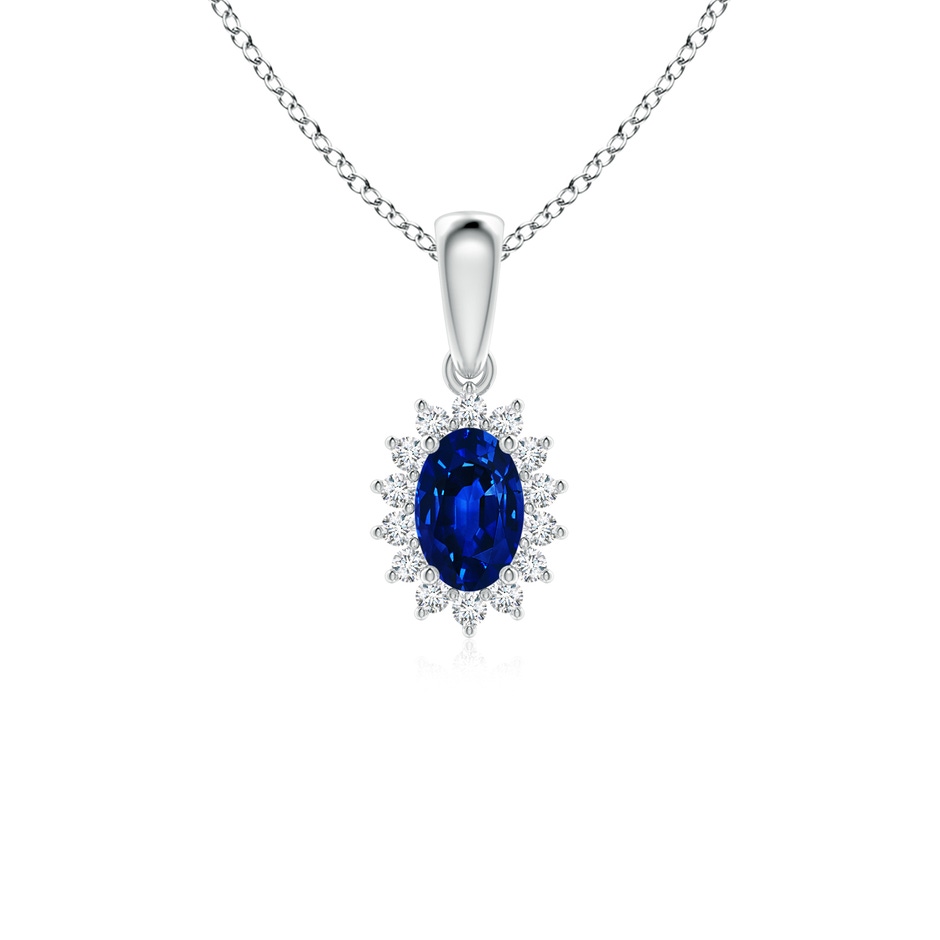 6x4mm AAAA Oval Sapphire Pendant with Floral Diamond Halo in P950 Platinum 