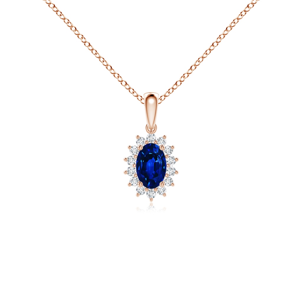 6x4mm AAAA Oval Sapphire Pendant with Floral Diamond Halo in Rose Gold