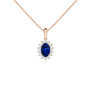 6x4mm AAAA Oval Sapphire Pendant with Floral Diamond Halo in Rose Gold
