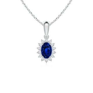 6x4mm AAAA Oval Sapphire Pendant with Floral Diamond Halo in White Gold