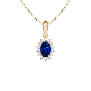 6x4mm AAAA Oval Sapphire Pendant with Floral Diamond Halo in Yellow Gold