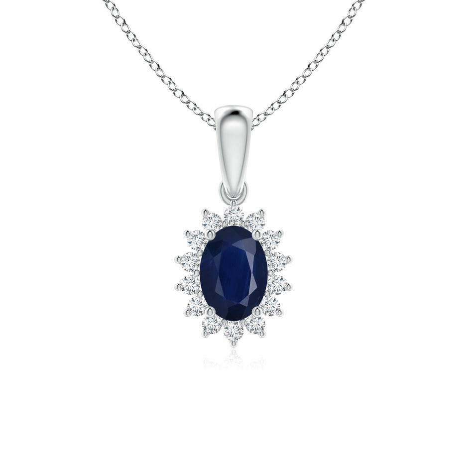 7x5mm A Oval Sapphire Pendant with Floral Diamond Halo in White Gold 