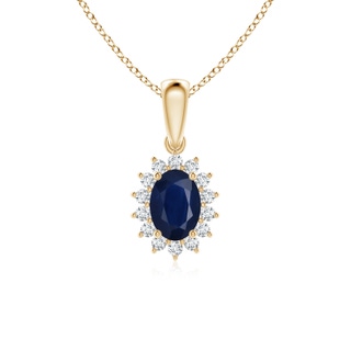 7x5mm A Oval Sapphire Pendant with Floral Diamond Halo in Yellow Gold