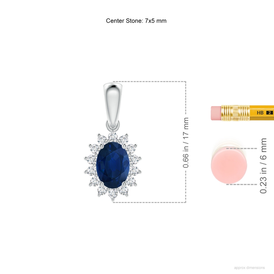 7x5mm AA Oval Sapphire Pendant with Floral Diamond Halo in White Gold ruler