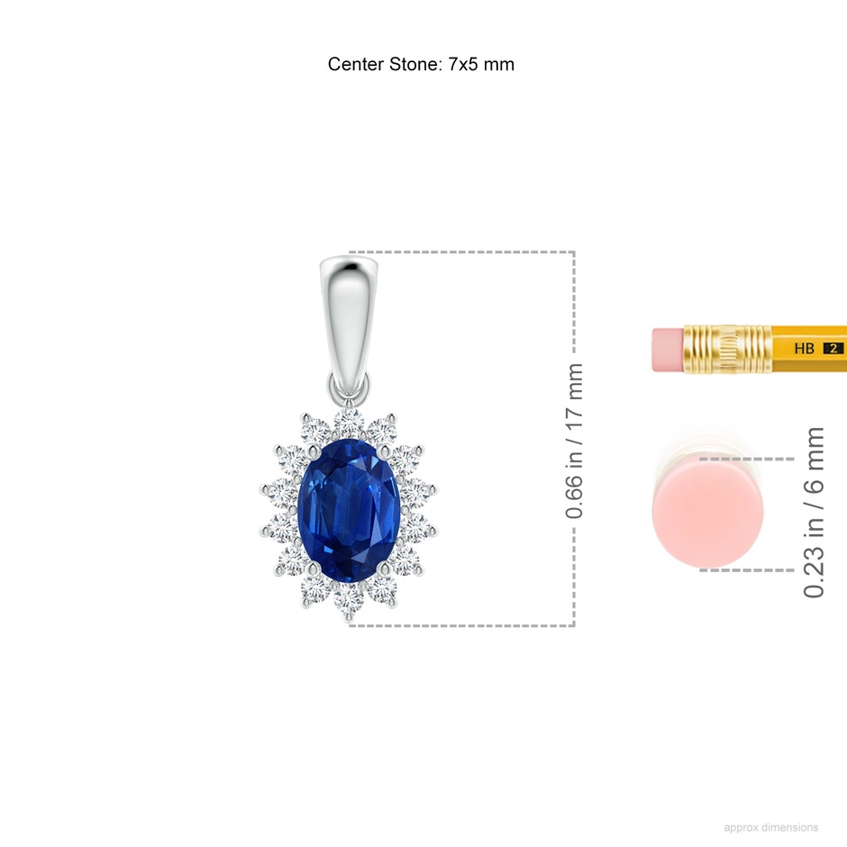 7x5mm AAA Oval Sapphire Pendant with Floral Diamond Halo in P950 Platinum ruler