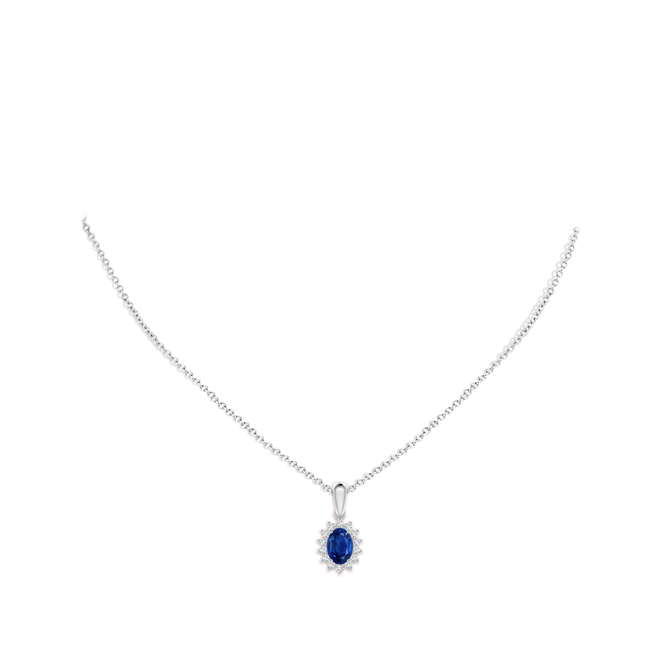 7x5mm AAA Oval Sapphire Pendant with Floral Diamond Halo in P950 Platinum pen