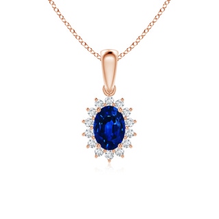 7x5mm AAAA Oval Sapphire Pendant with Floral Diamond Halo in 10K Rose Gold