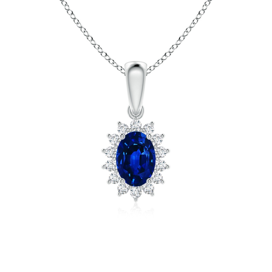 7x5mm AAAA Oval Sapphire Pendant with Floral Diamond Halo in P950 Platinum 