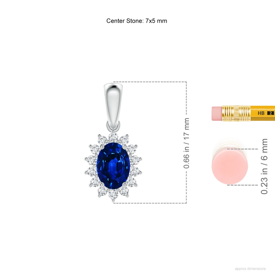 7x5mm AAAA Oval Sapphire Pendant with Floral Diamond Halo in P950 Platinum ruler
