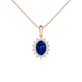 7x5mm AAAA Oval Sapphire Pendant with Floral Diamond Halo in Rose Gold