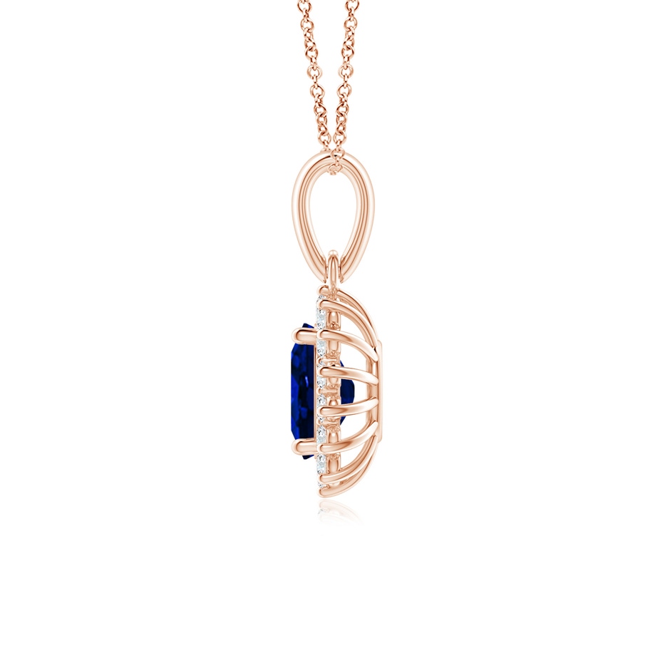 7x5mm AAAA Oval Sapphire Pendant with Floral Diamond Halo in Rose Gold side 199