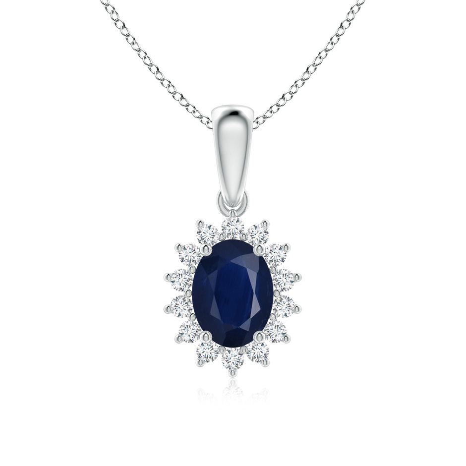 8x6mm A Oval Sapphire Pendant with Floral Diamond Halo in White Gold 