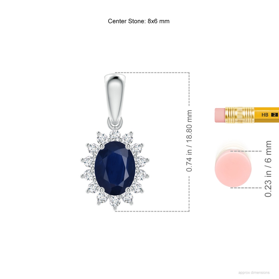 8x6mm A Oval Sapphire Pendant with Floral Diamond Halo in White Gold ruler