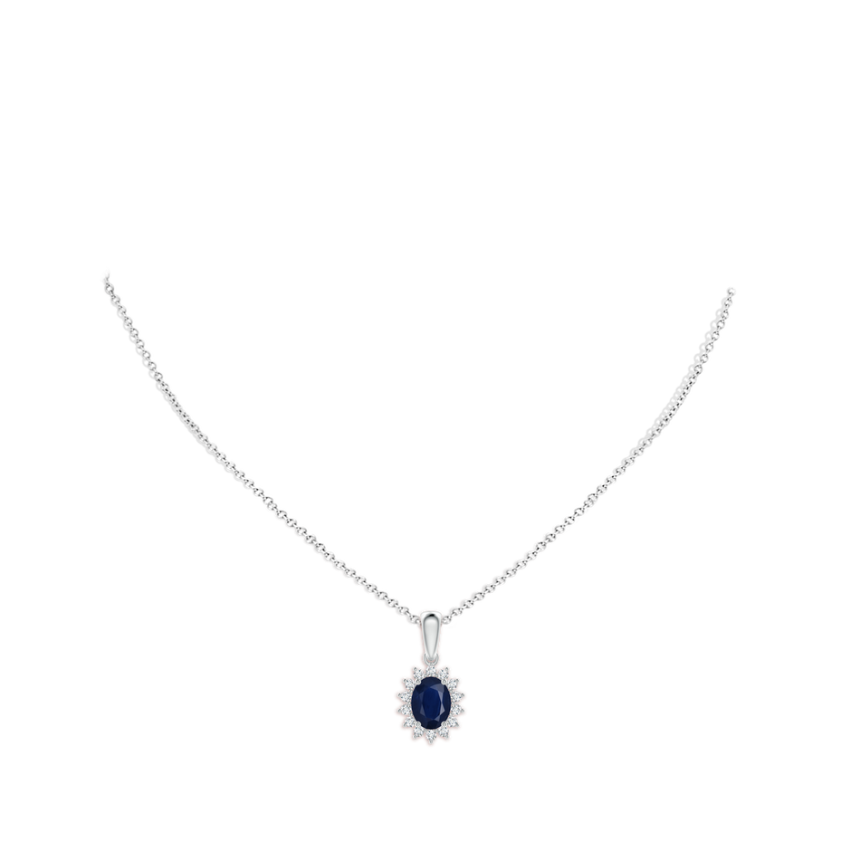 8x6mm A Oval Sapphire Pendant with Floral Diamond Halo in White Gold pen