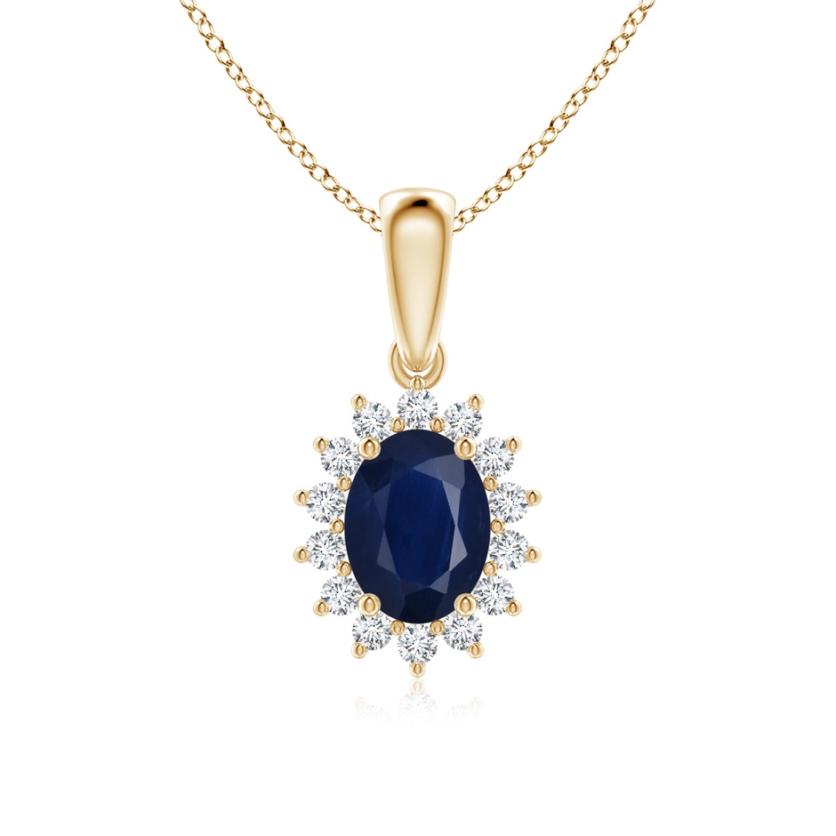 8x6mm A Oval Sapphire Pendant with Floral Diamond Halo in Yellow Gold 
