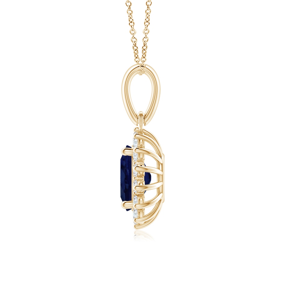 8x6mm A Oval Sapphire Pendant with Floral Diamond Halo in Yellow Gold side 199