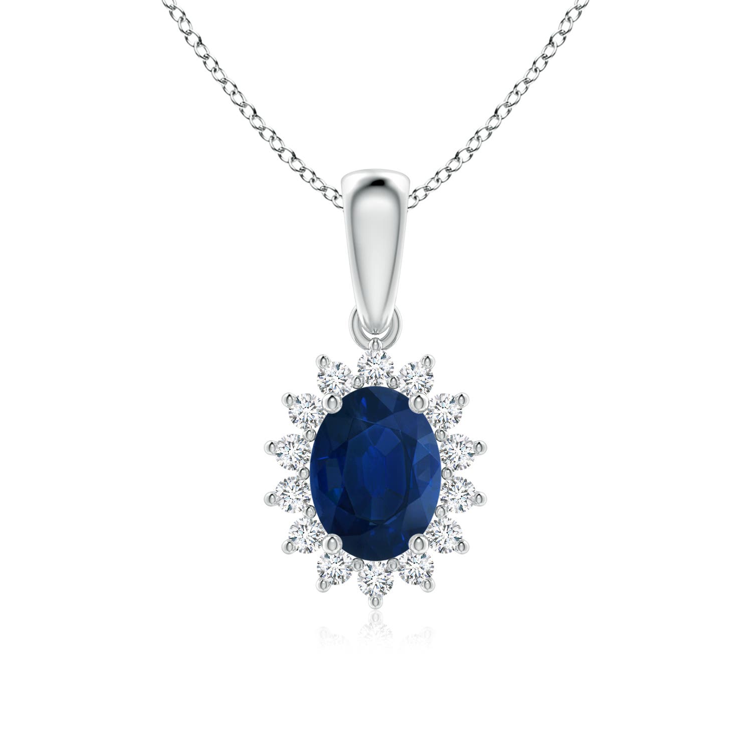 8x6mm AA Oval Sapphire Pendant with Floral Diamond Halo in P950 Platinum