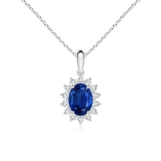 8x6mm AAA Oval Sapphire Pendant with Floral Diamond Halo in White Gold