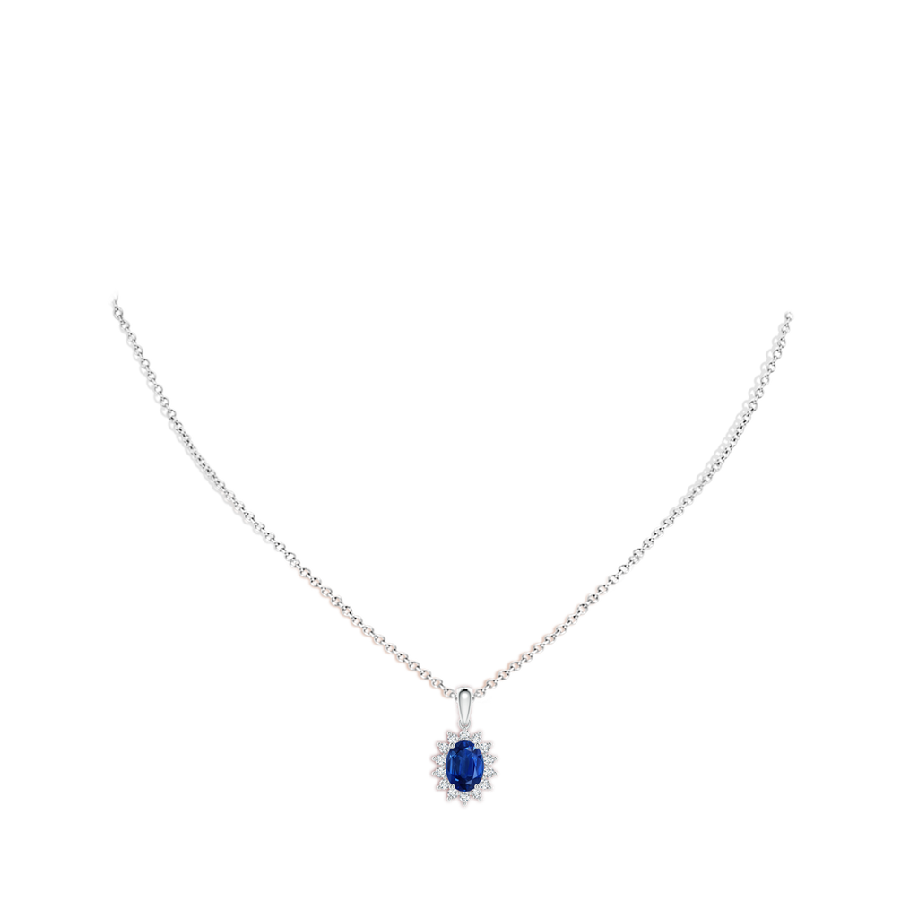 8x6mm AAA Oval Sapphire Pendant with Floral Diamond Halo in White Gold pen
