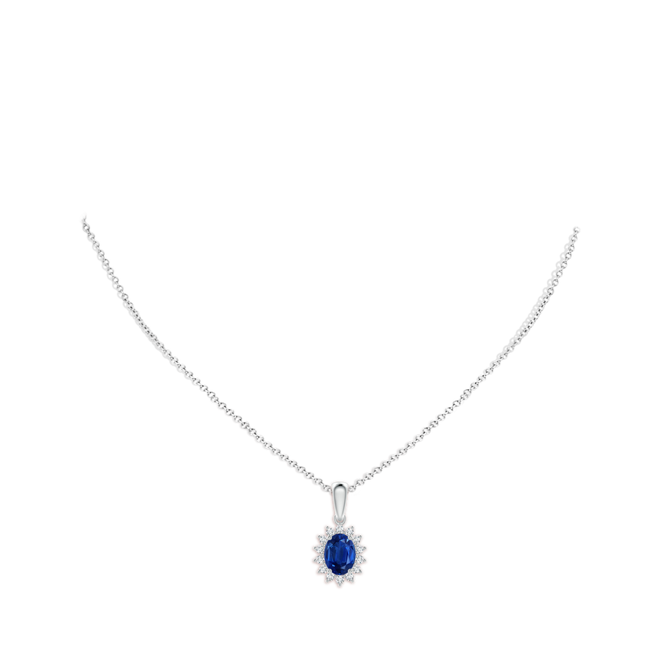 8x6mm AAA Oval Sapphire Pendant with Floral Diamond Halo in White Gold pen