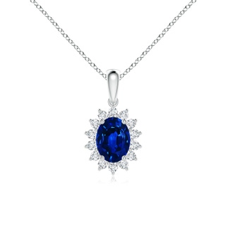 8x6mm AAAA Oval Sapphire Pendant with Floral Diamond Halo in P950 Platinum