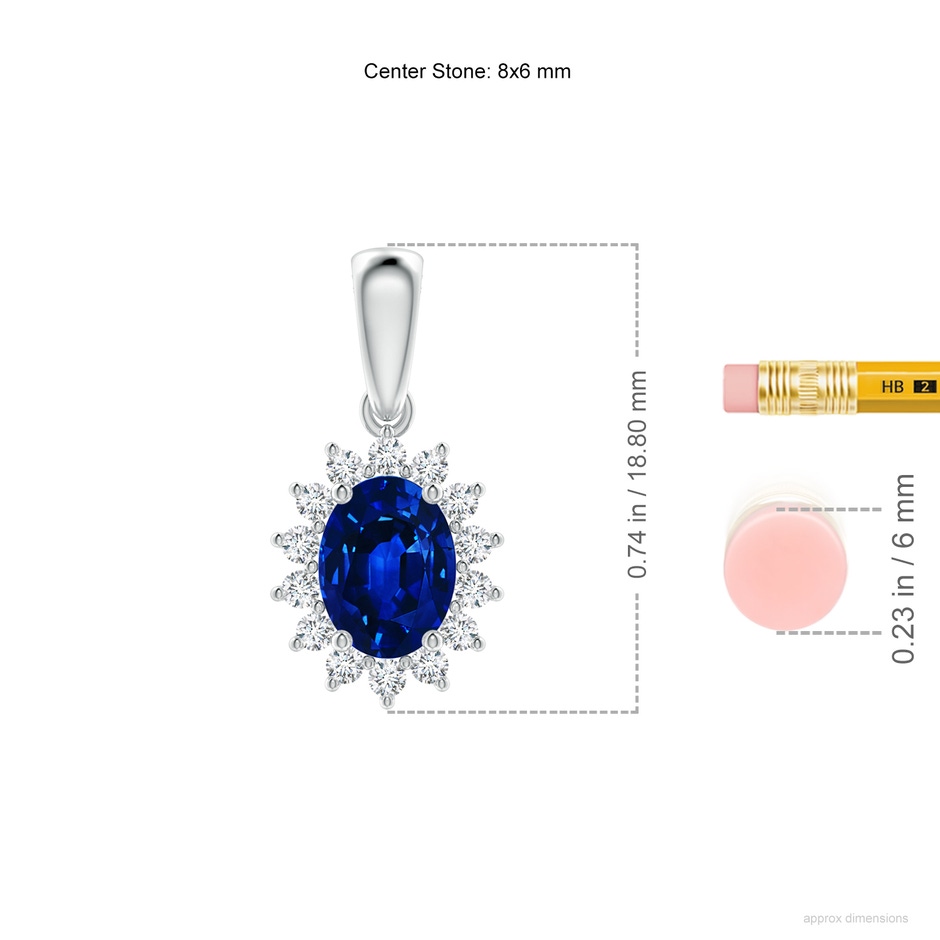 8x6mm AAAA Oval Sapphire Pendant with Floral Diamond Halo in P950 Platinum ruler