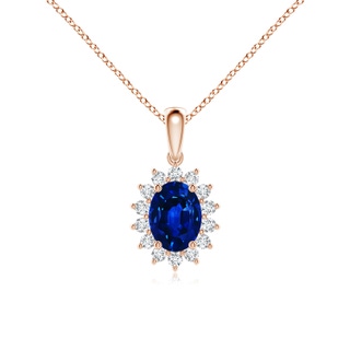8x6mm AAAA Oval Sapphire Pendant with Floral Diamond Halo in Rose Gold