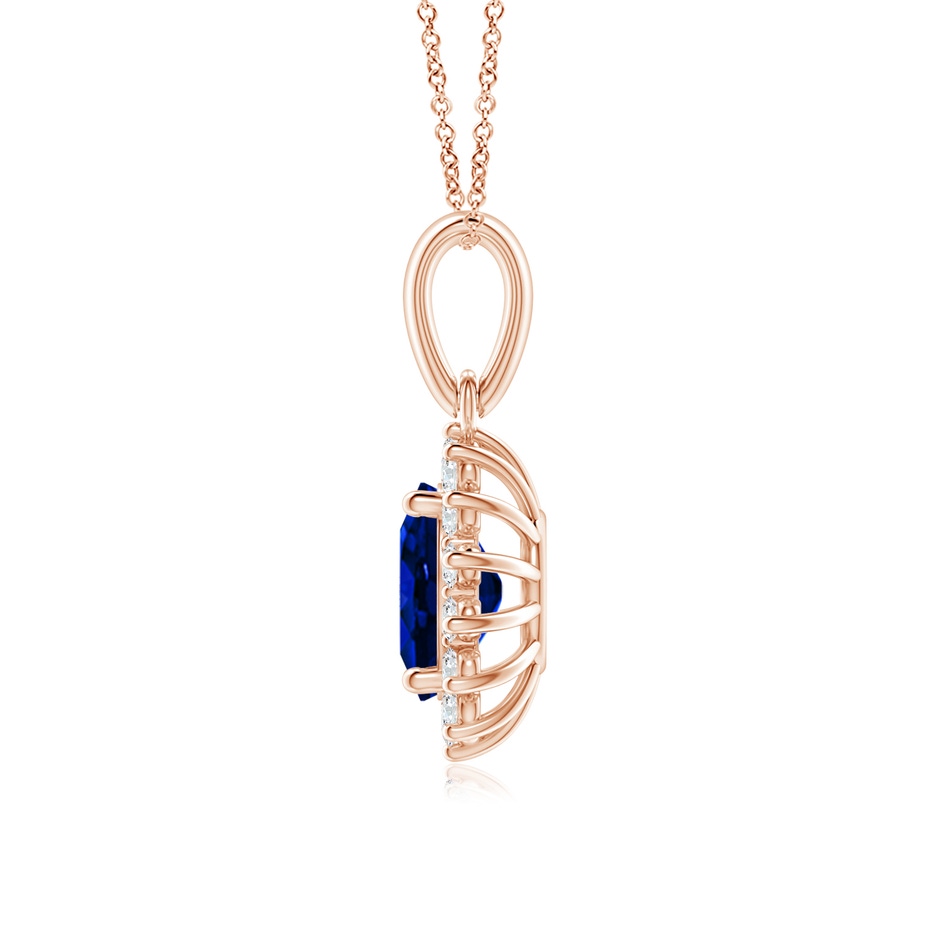 8x6mm AAAA Oval Sapphire Pendant with Floral Diamond Halo in Rose Gold side 199