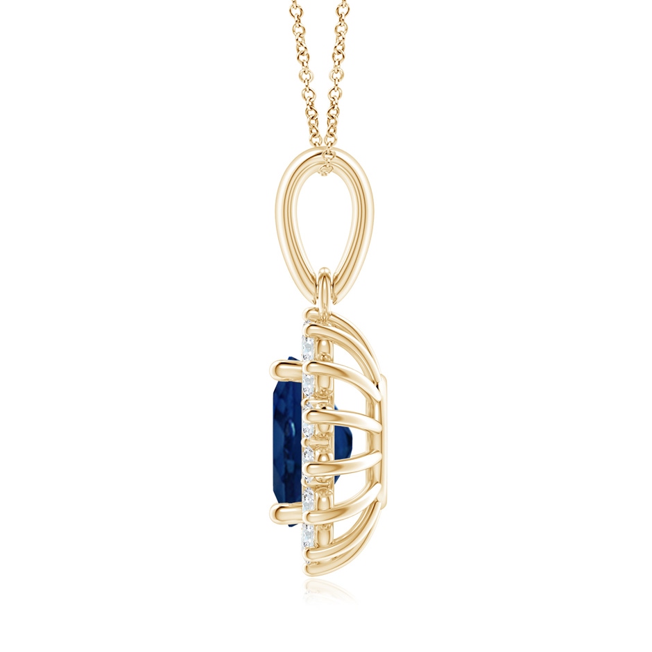 9x7mm AA Oval Sapphire Pendant with Floral Diamond Halo in Yellow Gold side 199