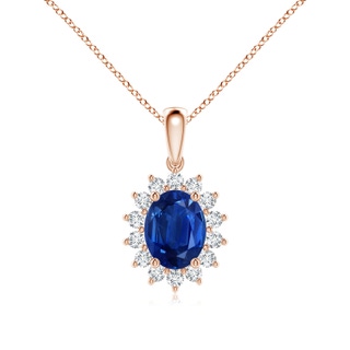 9x7mm AAA Oval Sapphire Pendant with Floral Diamond Halo in Rose Gold