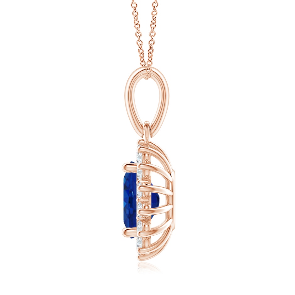 9x7mm AAA Oval Sapphire Pendant with Floral Diamond Halo in Rose Gold side 199