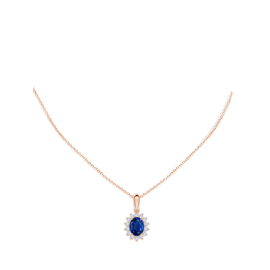 9x7mm AAA Oval Sapphire Pendant with Floral Diamond Halo in Rose Gold pen