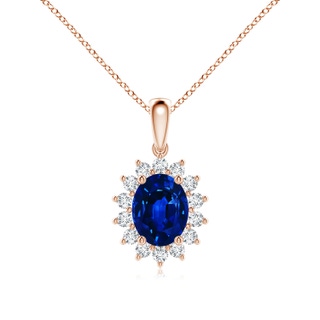 9x7mm AAAA Oval Sapphire Pendant with Floral Diamond Halo in 18K Rose Gold